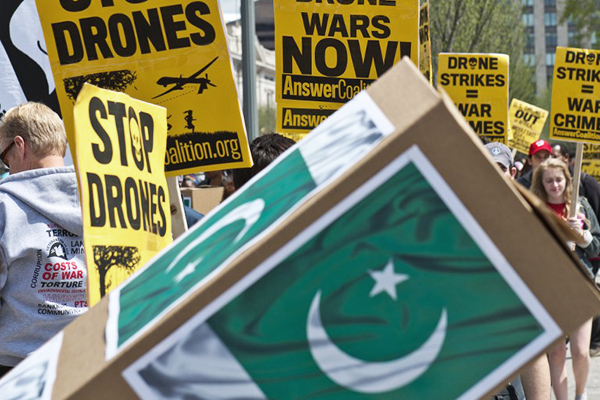 An anti-drones protest outside the White House, April 13. Nicholas Kamm—AFP