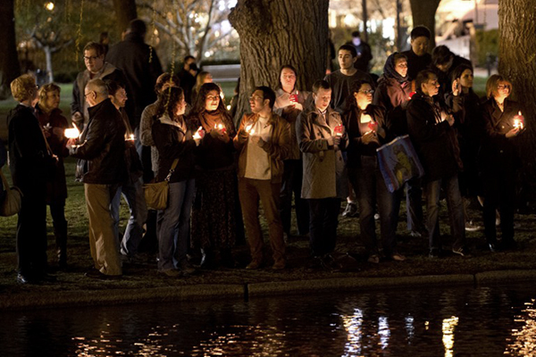 A vigil in the Boston Public Gardens, April 16. Don Emmert—AFP