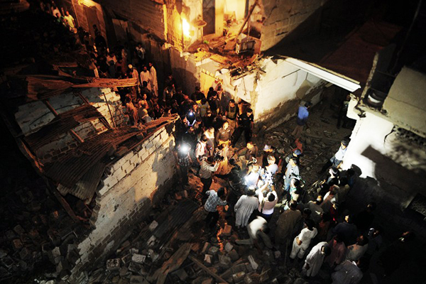 One of the blast sites in Karachi, April 27. Asif Hassan—AFP
