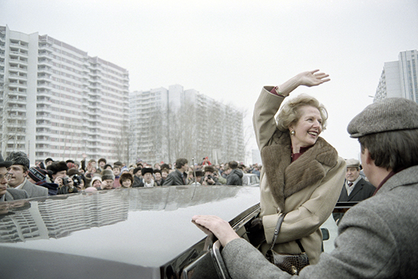 Thatcher greets crowds in Moscow, March 29, 1987. Daniel Janin—AFP