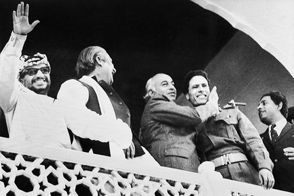 From left: Arafat, Sheikh Mujibur Rahman, Bhutto, Gaddafi in Lahore, Feb. 25, 1974. AFP