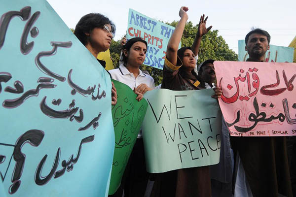 Civil rights activists protest the killing of Ahmadis in a 2010 attack in Lahore, Pakistan. Arif Ali—AFP