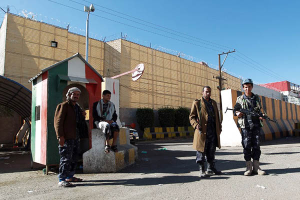 Yemeni security forces outside the Italian embassy. Mohammed Huwais—AFP
