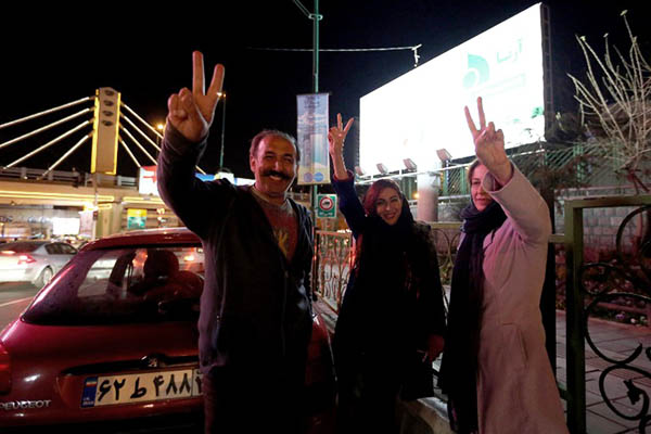 Iranians celebrate the announcement of a framework nuclear deal. Atta Kenare—AFP