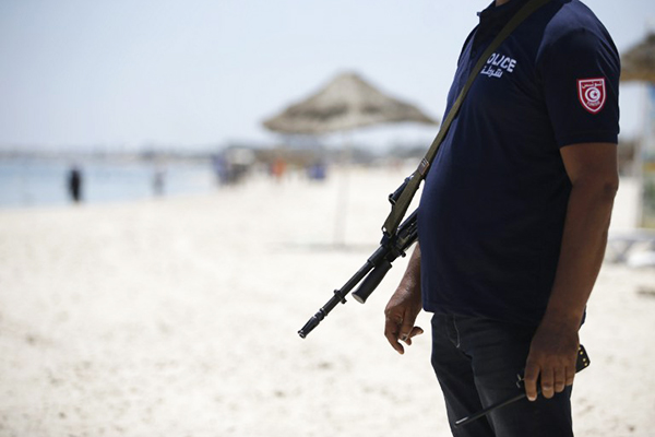 Patrolling the Port el Kantaoui beach, June 28. Kenzo Tribouillard—AFP