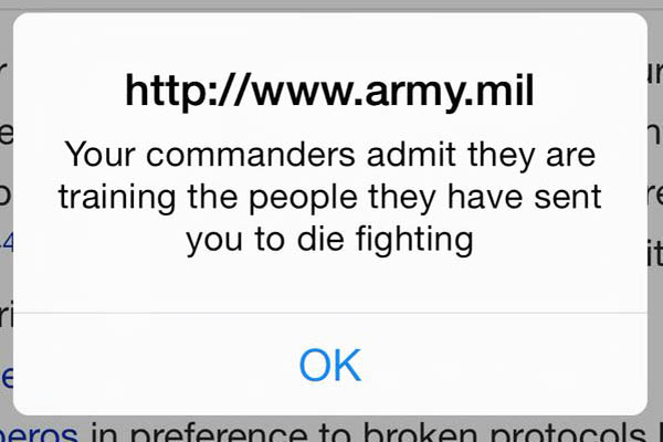 One of the Syrian Electronic Army messages left on the hacked U.S. military website. Twitter.