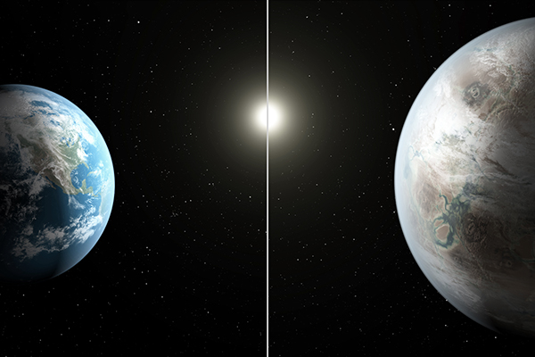 Artist’s concept compares Earth (left) to Kepler-452b. T. Pyle-JPL-Caltech—NASA