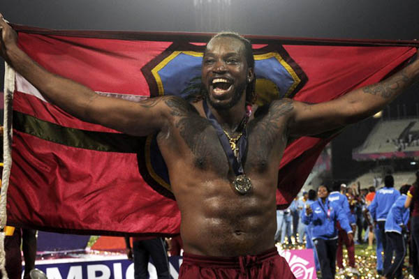 Chris Gayle celebrates his team’s victory in the World T20. Arindam Dey—AFP