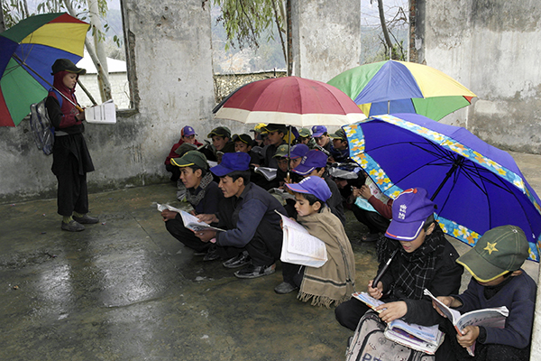 Students at a rehabilitated school in Lower Dir, March 2015. Ihsan Ullah—AFP