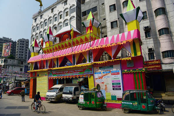 Decorations in Dhaka for an annual Sufi congregation. AFP