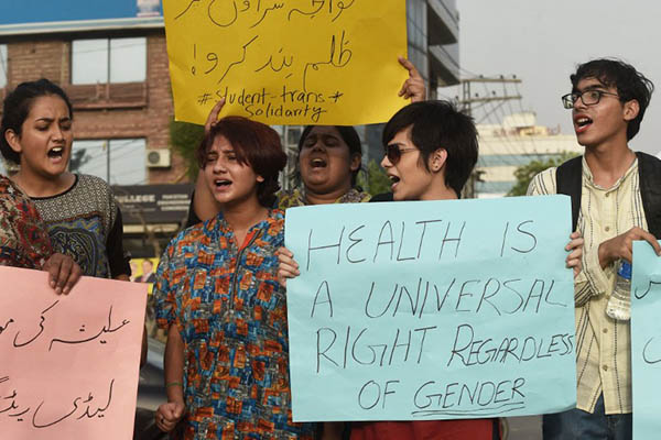 Transgender individuals and their supporters in Lahore protest the killing of Alesha. Arif Ali—AFP