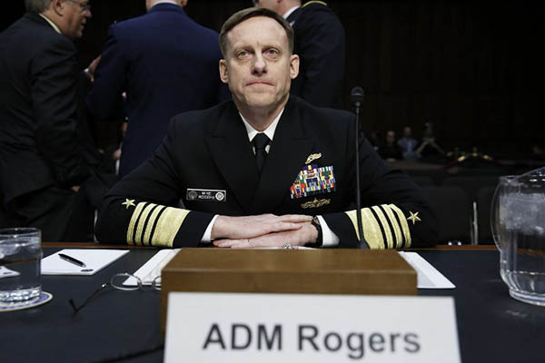 Navy Adm. Michael Rogers, commander of the U.S. Cyber Command, director of the National Security Agency and chief of Central Security Services, at a hearing on Capitol Hill in Washington. Yuri Gripas—AFP