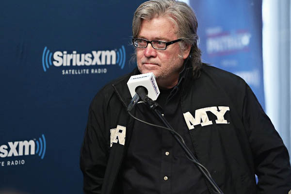 Steve Bannon during a taping of his radio show. Cindy Ord-Getty Images North America—AFP