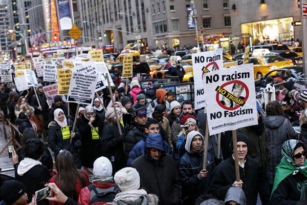 A Muslim-led protest against Donald Trump in New York on Dec. 20, 2015. Kena Betancur—AFP